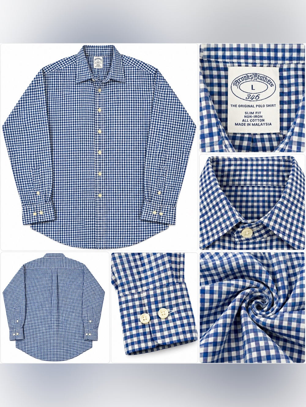 Brooks Brothers Blue & White Gingham Slim Fit Button-Down Shirt